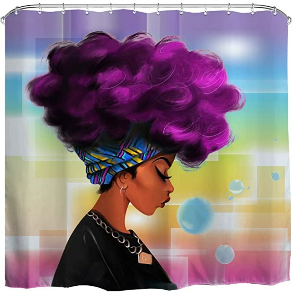 Afro Black Women Watercolor Shower Curtain - Picture 2 of 7